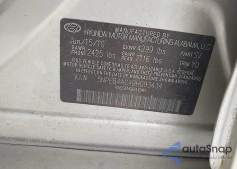 2011 Hyundai Sonata Gls z USA, uszkodzony, nr VIN 5NPEB4AC4BH093434